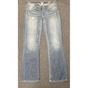 Silver Lola Straight Leg Jeans Women's 30x33 Curvy Fit Embellished Thick Stitch